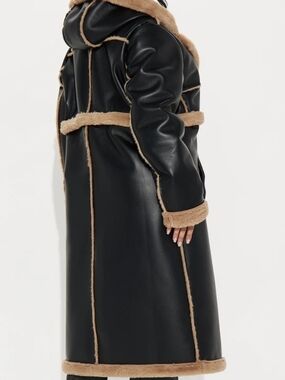 Convertible Black Faux Leather Coat - Women's